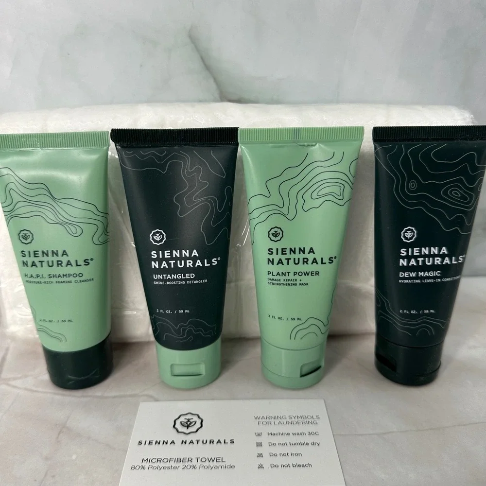 Sienna Naturals Travel Sz Hair care Sampler Shampoo Conditioner Mask Towel Vegan